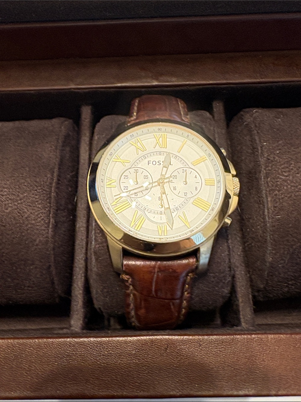 Fossil Brown Leather Men's Watch with Gold-Tone Case